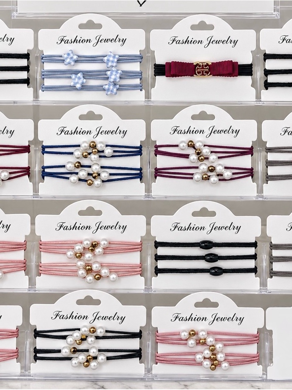 Fashion Jewelry Hair Ties Lot (15 Card Sets) Pearl & Floral Charms